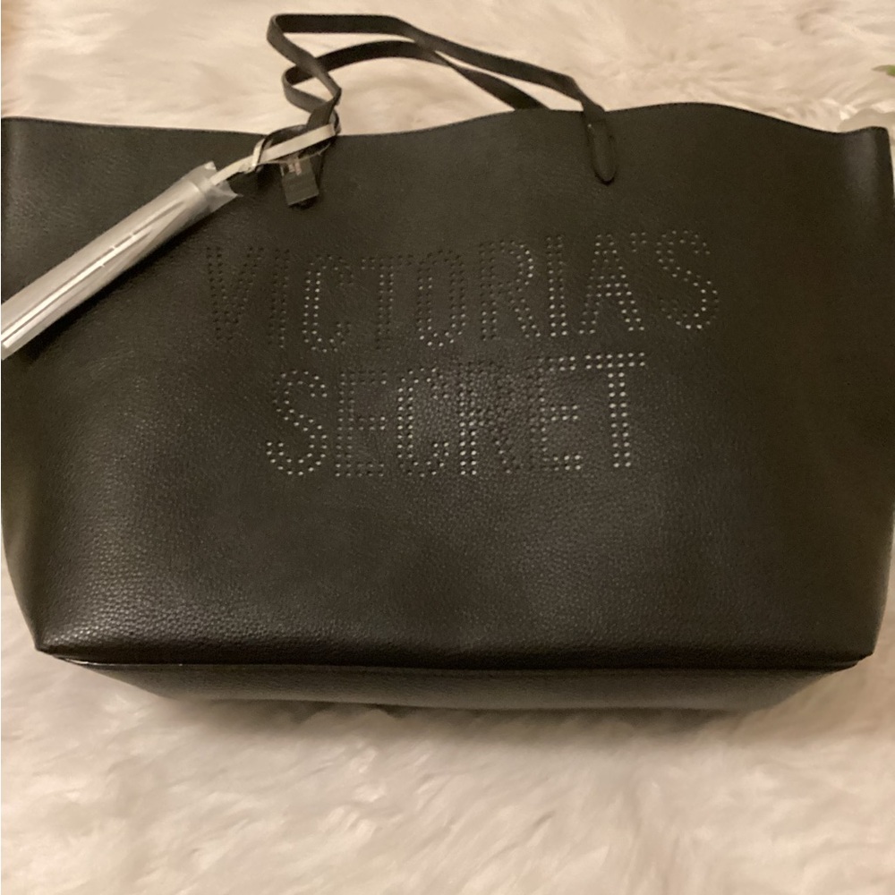 Victoria's Secret Black Textured Leather Tote